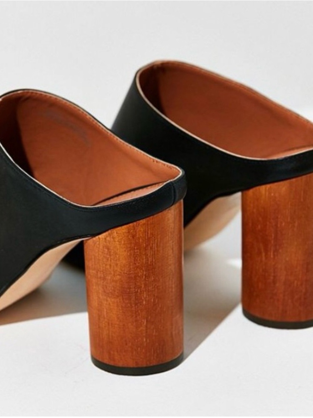 Urban Outfitters Black Mules Peeptoe Wood Cylindrical Heel 7 Modern Career Party